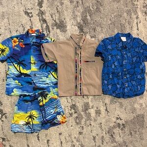 Bundle Vacation button up Blue Hawaiian and embroidered boys Kids Shirt bundle